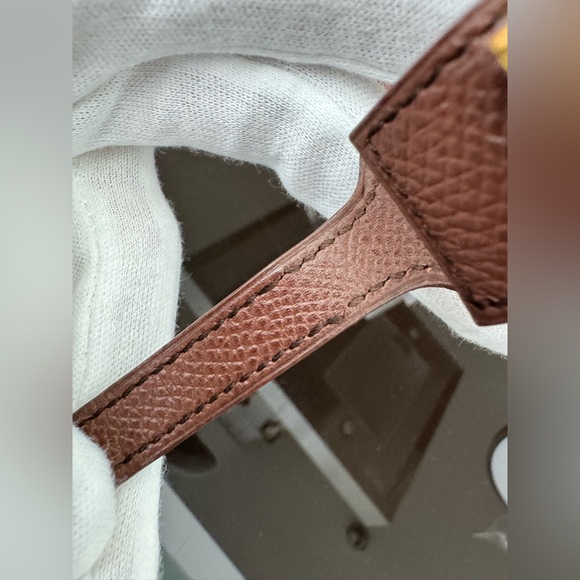 LOT 2235 18K gold plated HERMES vintage Artemis brown leather bracelet - Picture 3 of 12